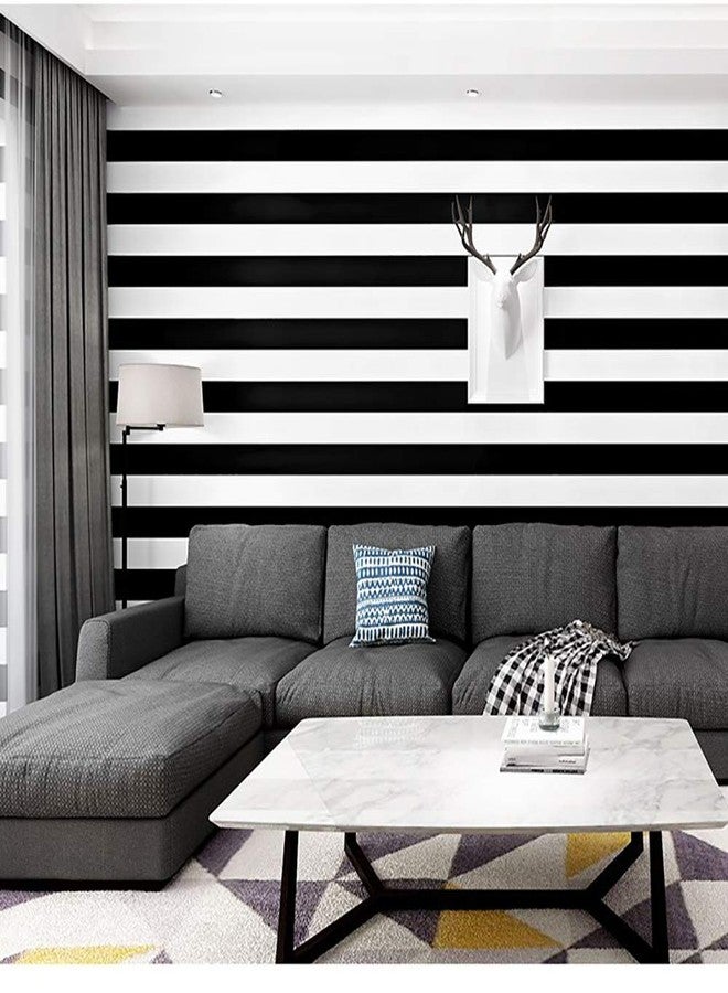 Guvana Striped Peel and Stick Wallpaper Black and White Self-Adhesive Wallpaper 394"x17.7" Removable Contact Paper Waterproof Wall Paper for Livingroom Cabinets Shelves Drawer Liner Decor Vinyl Roll - Image 2